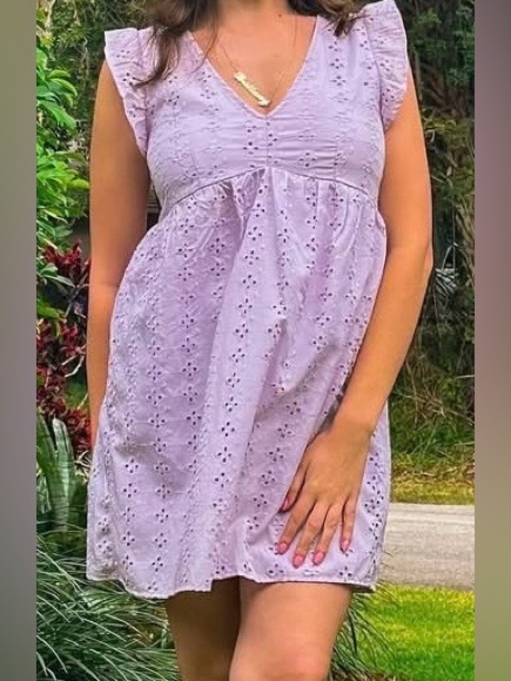 Crystal Sky Lilac Eyelet V-Neck Dress